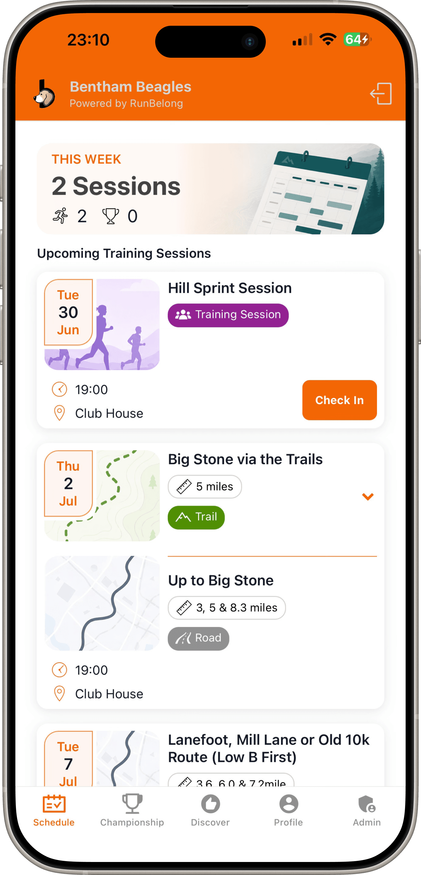 View upcoming club runs and training sessions in the RunBelong app