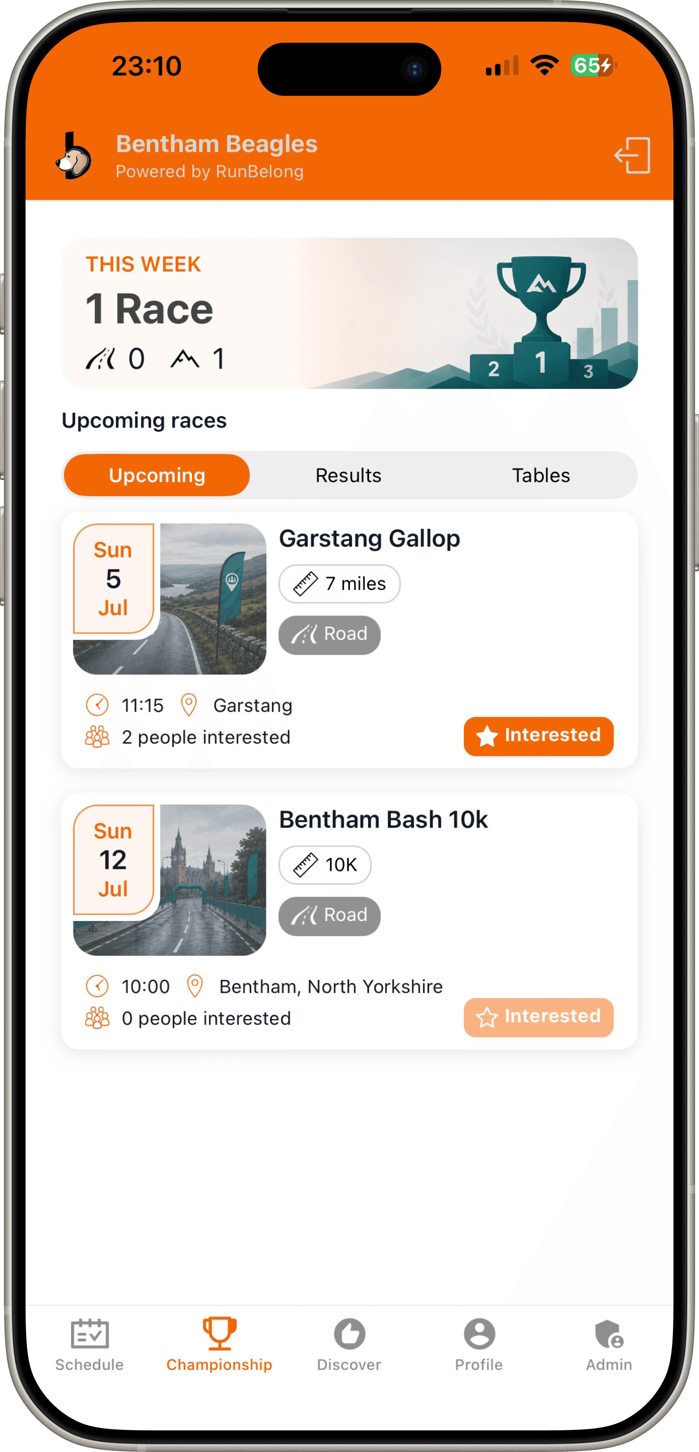 Browse upcoming club races in the RunBelong app