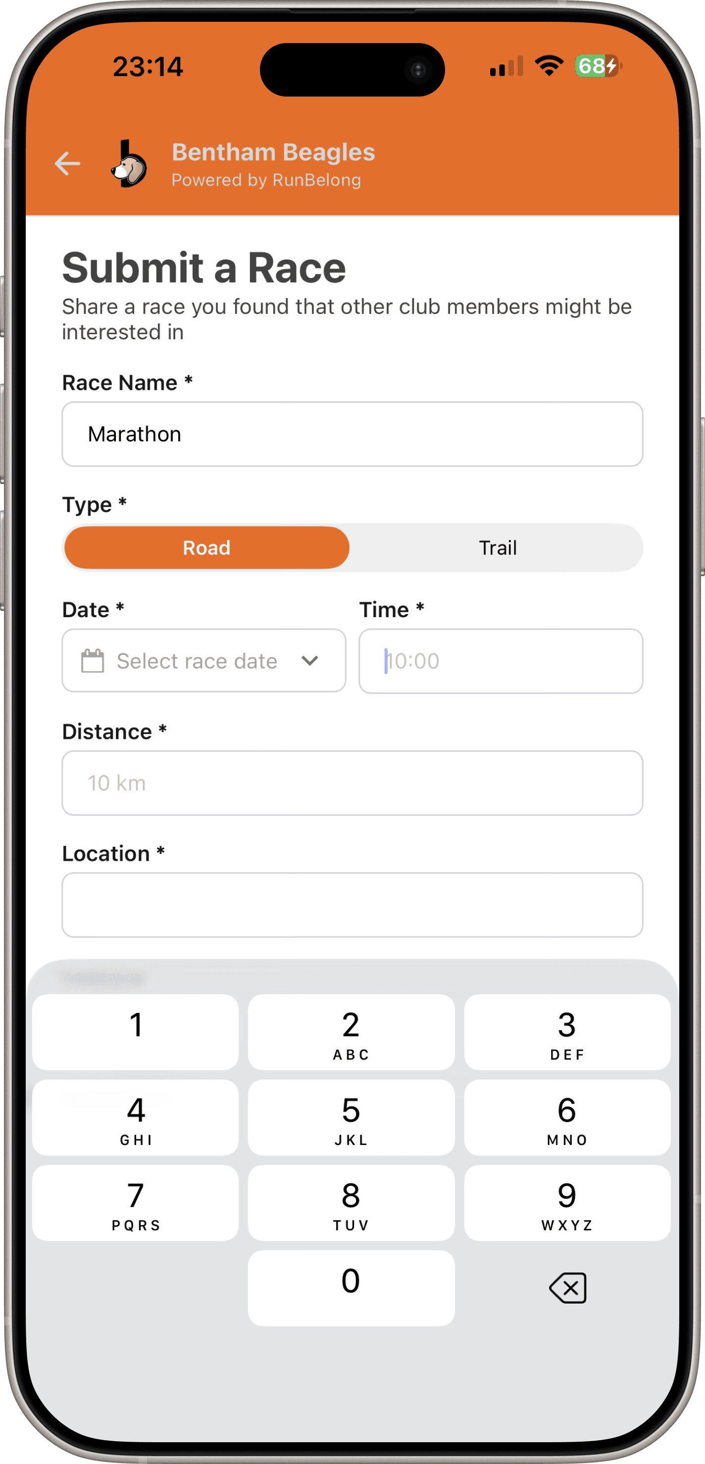Review member race recommendations in the RunBelong app